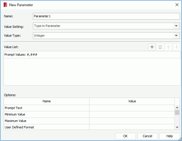 New Parameter dialog