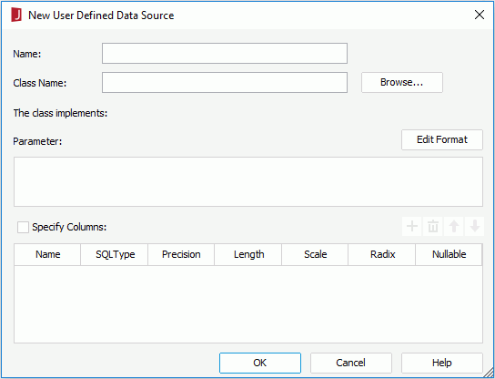 Add User Defined Data Source dialog