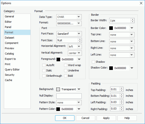 Options dialog - Format category