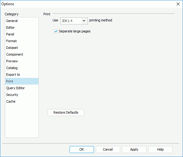 Options dialog - Print category