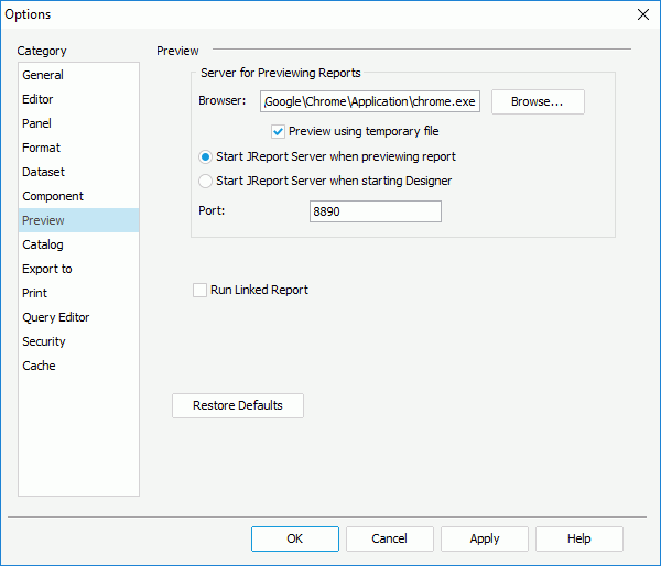 Options dialog - Preview category