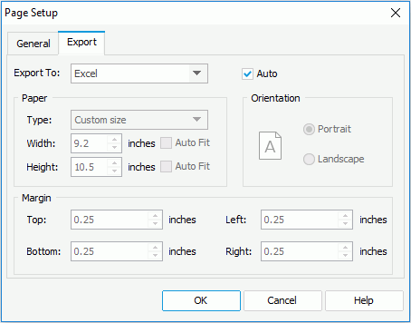Page Setup - Export