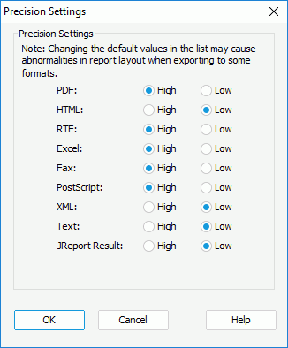 Precision Settings dialog