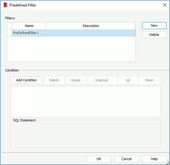 Predefined Filter dialog
