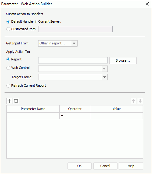 Parameter - Web Action Builder dialog