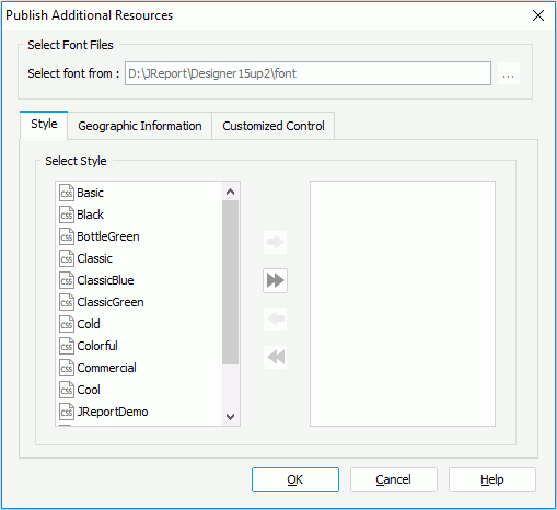 Publish Additional Resources dialog