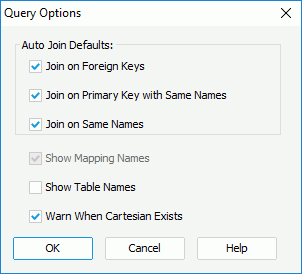 Query Option dialog