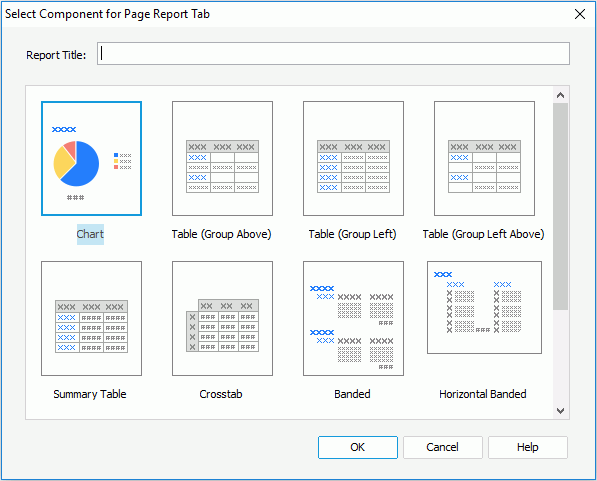 Select Component for Page Report Tab dialog