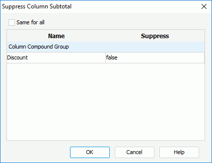 Suppress Column Subtotal dialog