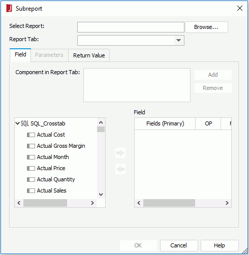 Subreport dialog