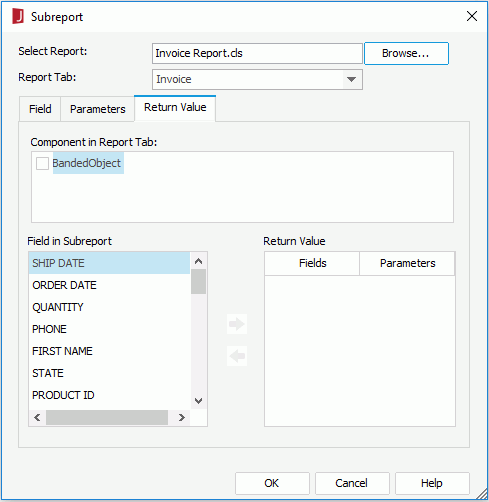 Subreport dialog - Return Value