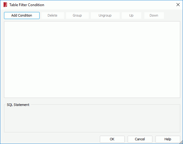Table Filter Condition dialog