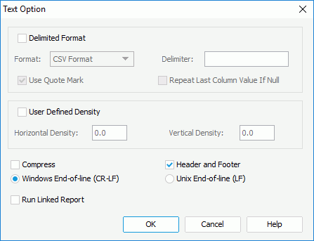 Text Option dialog