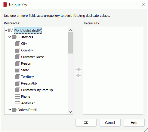 Unique Key dialog