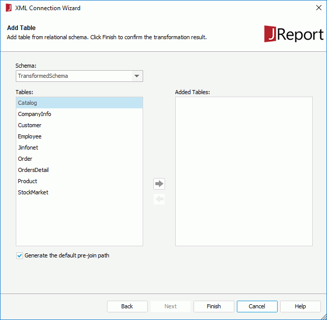 XML Connection Wizard - Add Table