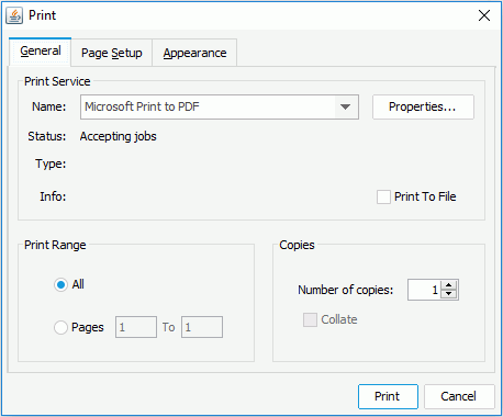 Print dialog