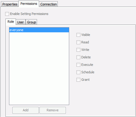 Publish to JReport Server dialog - Permission tab
