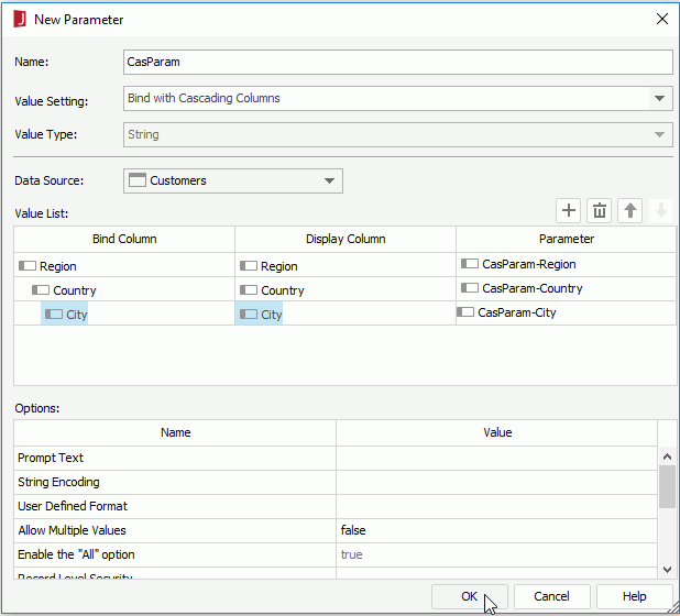 New Parameter dialog