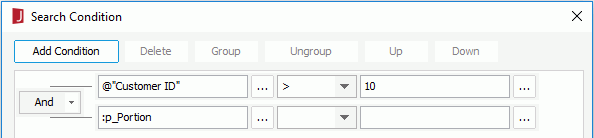 Add conditions in the Search Condition dialog