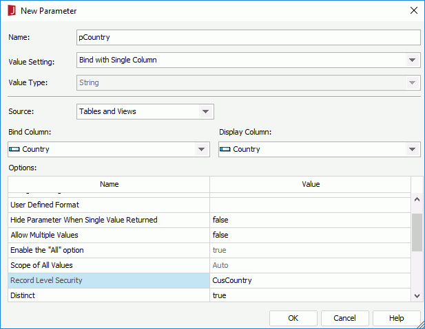New Parameter dialog