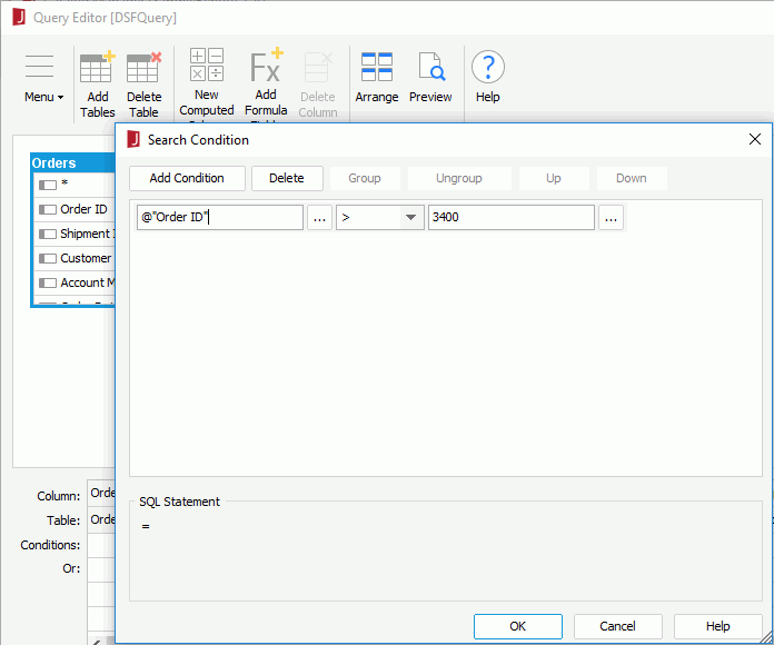 Search Condition dialog